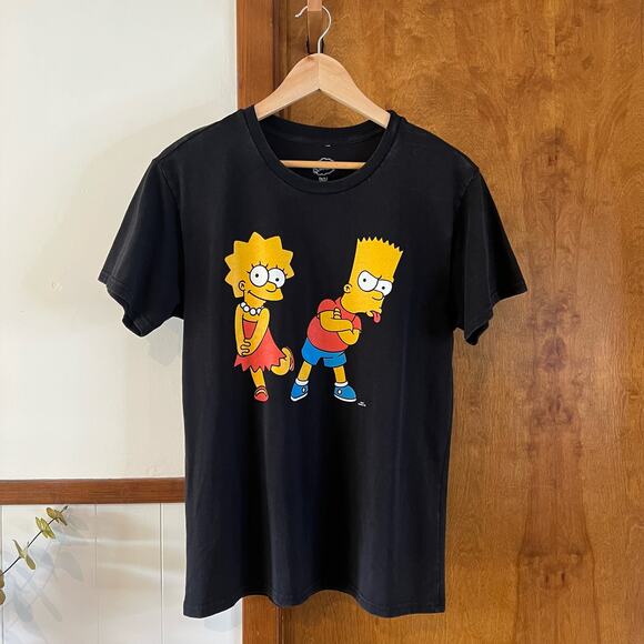 THE‎ SIMPSONS Bart & Lisa Crewneck T-Shirt Black Short Sleeve 100% Cotton Sz Med - Picture 1 of 5